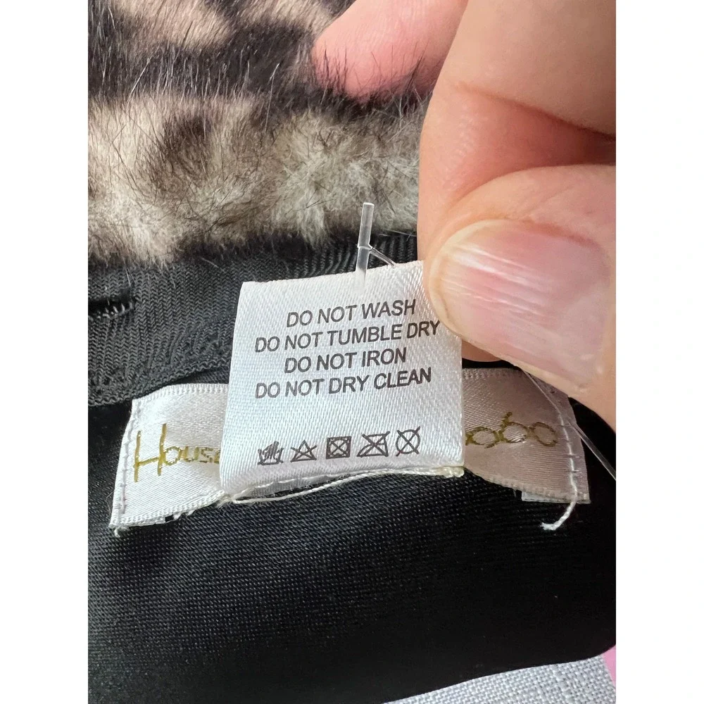 House of Harlow 1960 Bucket Hat Womens OS Leopard Print Excellent Faux Fur Grey